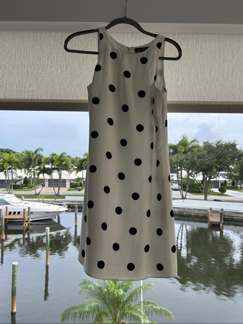 Lauren Ralph Lauren Cream Sleeveless Polka Dot Shift Dress with Black Dots